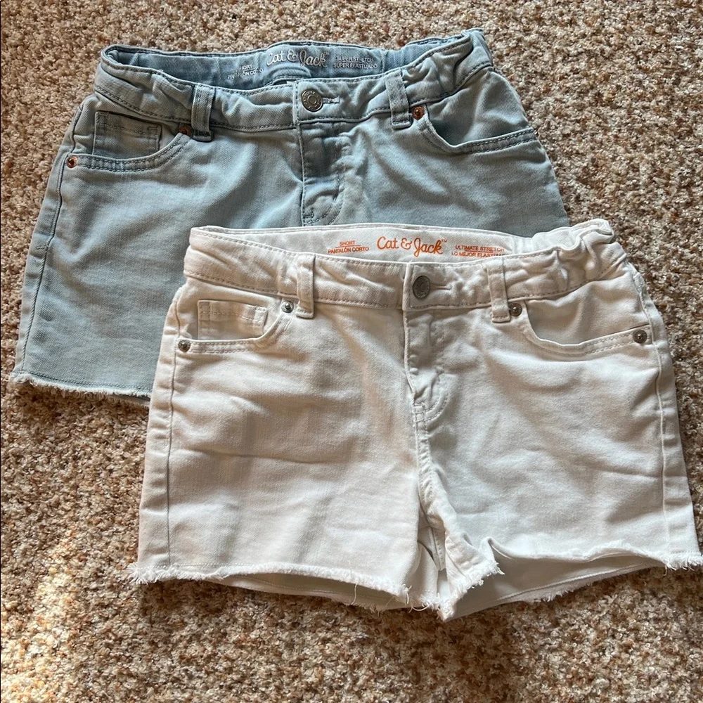 Cat & Jack Pale Blue and White Denim Frayed-Hem Women’s Shorts - SET OF 2 - Picture 1 of 5